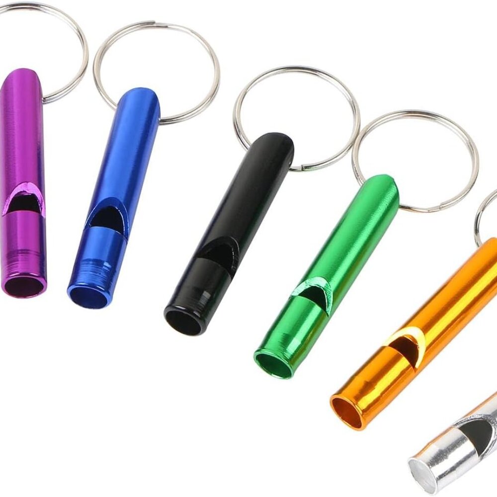 6 pcs Emergency Whistle with‎ Key Chain, Aluminum Extra Loud Safety Survival